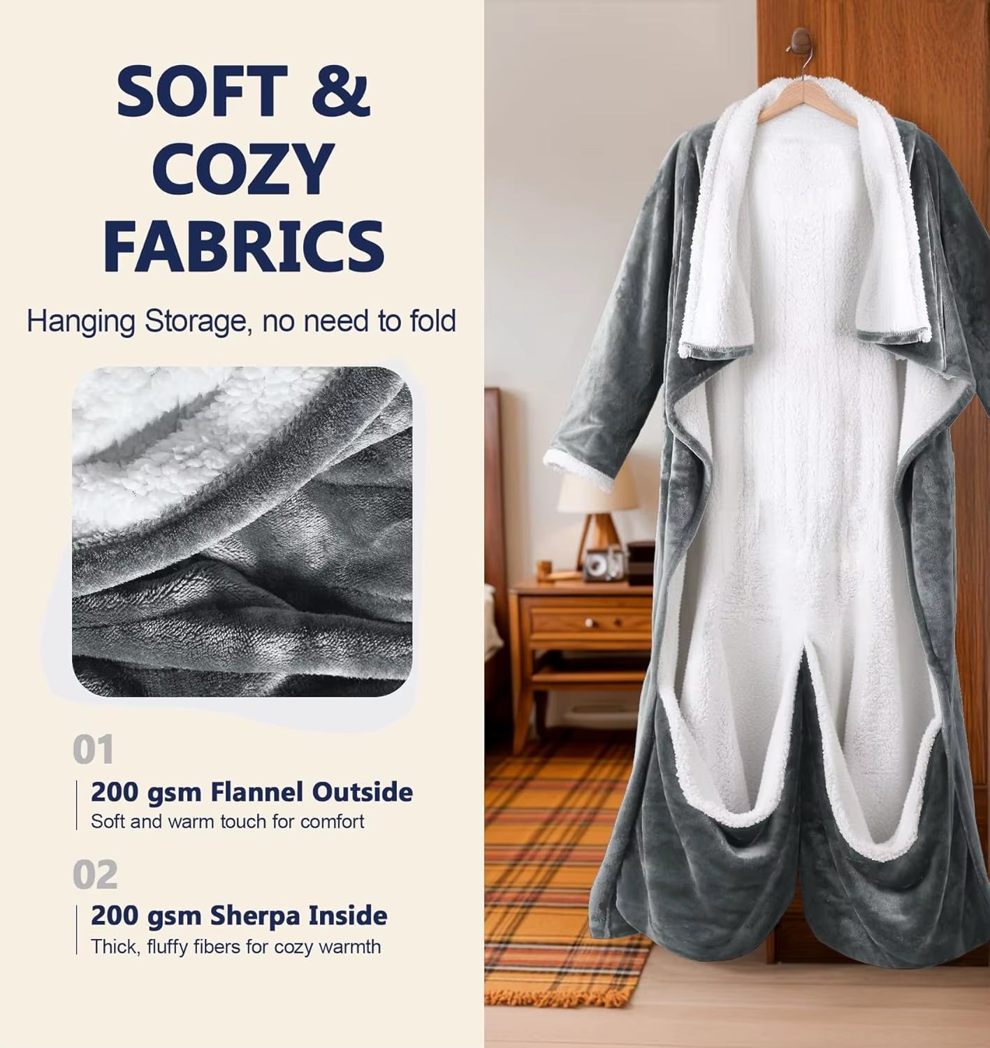 Electric Wearable Heated Blanket with Foot Pocket, Heated Blanket Wearable with Sleeves, Flannel & Sherpa Electric Throw Blanket