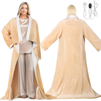 Electric Wearable Heated Blanket with Foot Pocket, Heated Blanket Wearable with Sleeves, Flannel & Sherpa Electric Throw Blanket