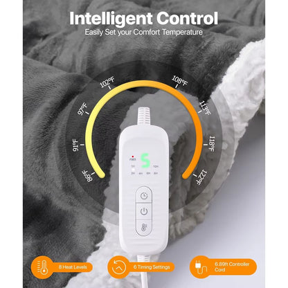 Wearable Electric Blanket with Foot Pockets and Sleeves, 8 Heat Levels, Timer for Women, 50X60 Flannel & Sherpa Robe