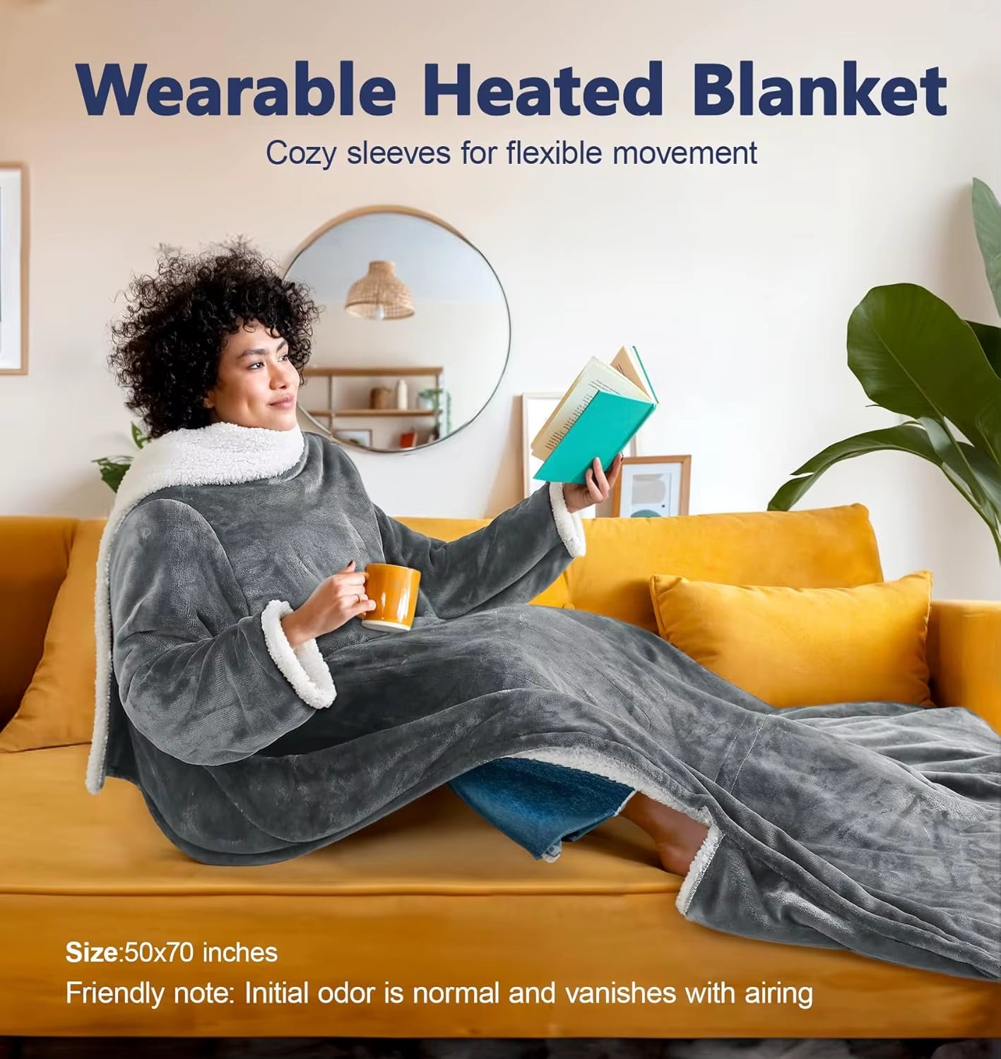 Electric Wearable Heated Blanket with Foot Pocket, Heated Blanket Wearable with Sleeves, Flannel & Sherpa Electric Throw Blanket